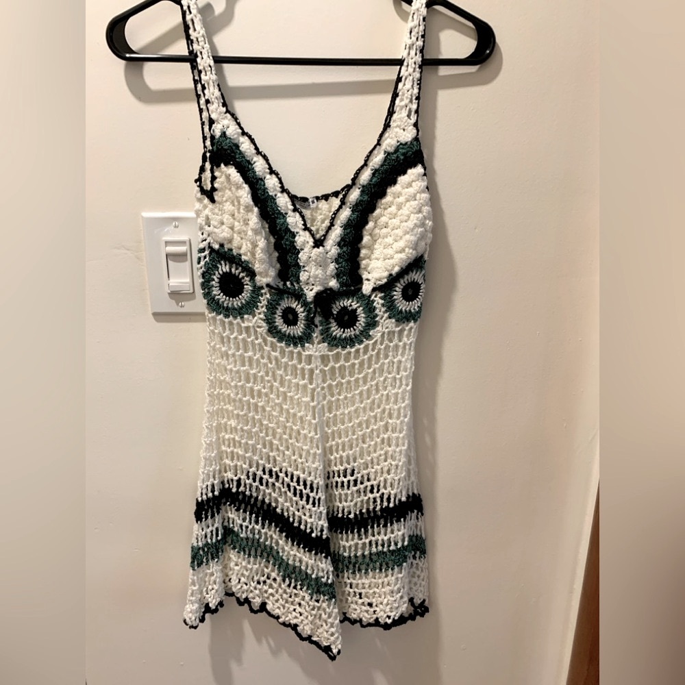 Crochet Swim Cover Up Dress White Green Black Beach Resort